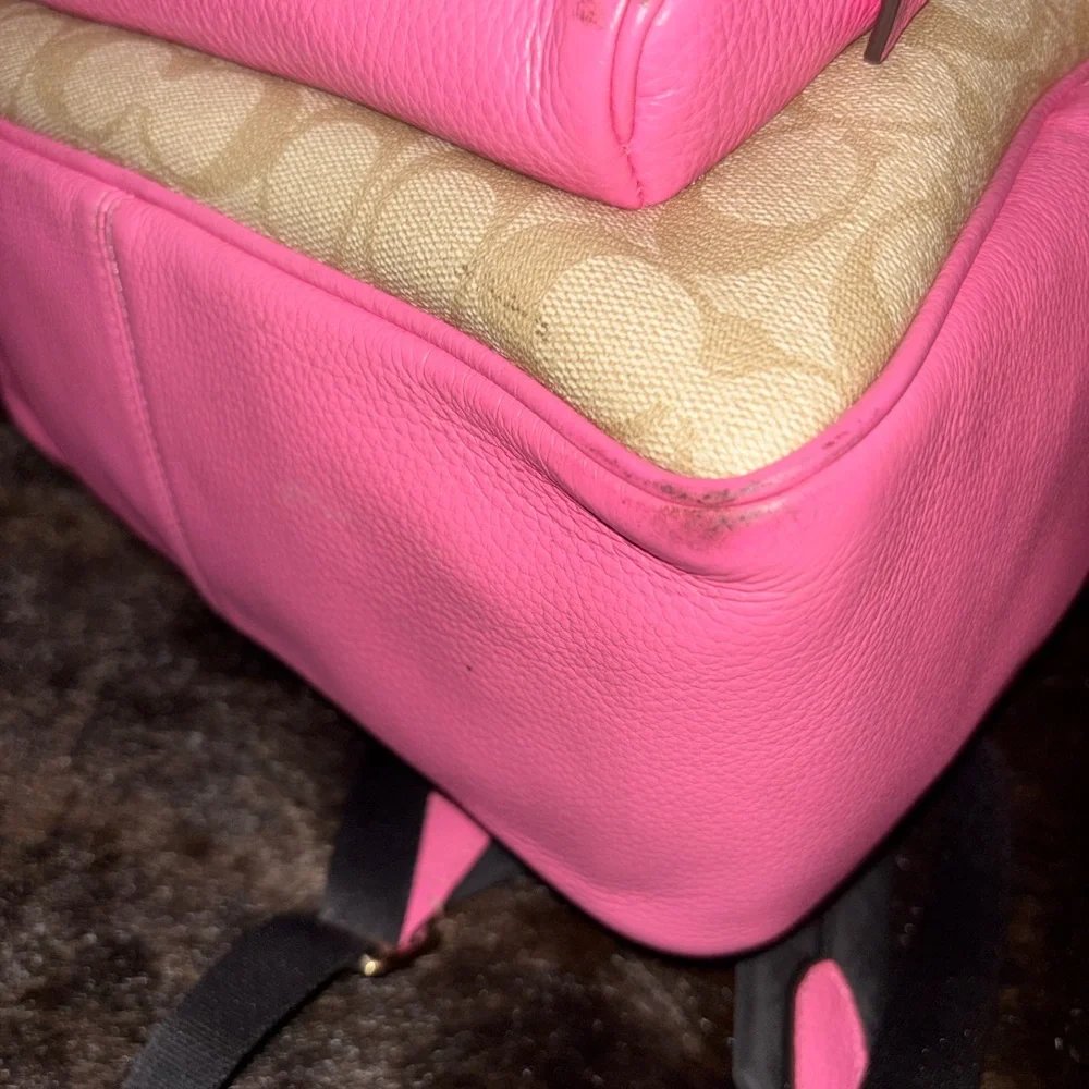 Coach Signature Canvas and Pink Leather Backpack